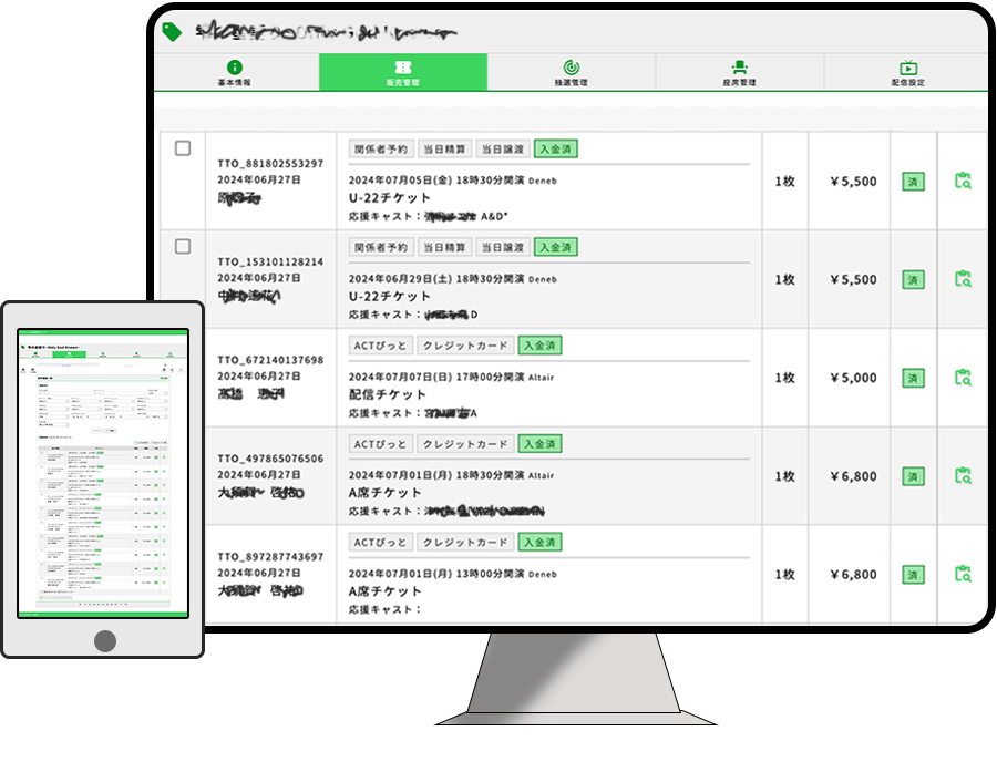 演劇特化型チケット販売システム、ACTぴっとのチケット販売管理画面